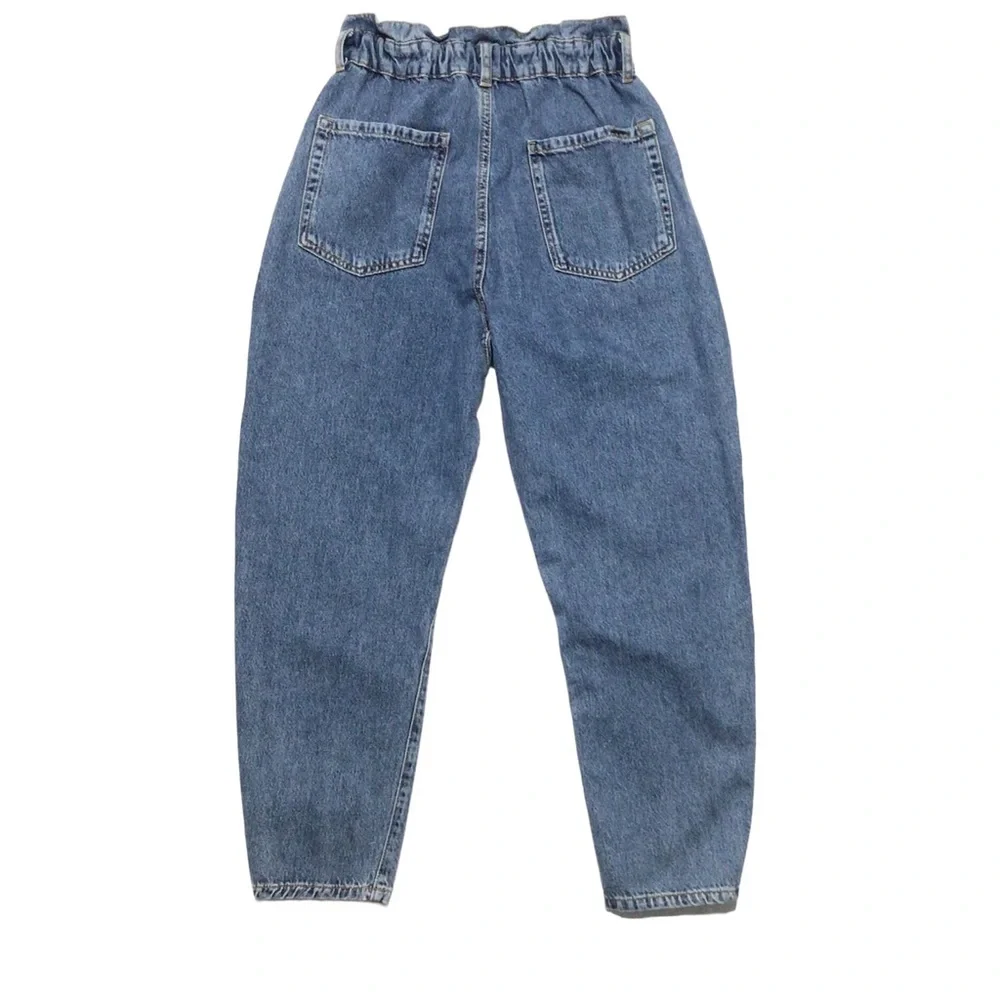 Zara High Rise Paper Bag Waist Denim Jeans Size 4 - Picture 3 of 12
